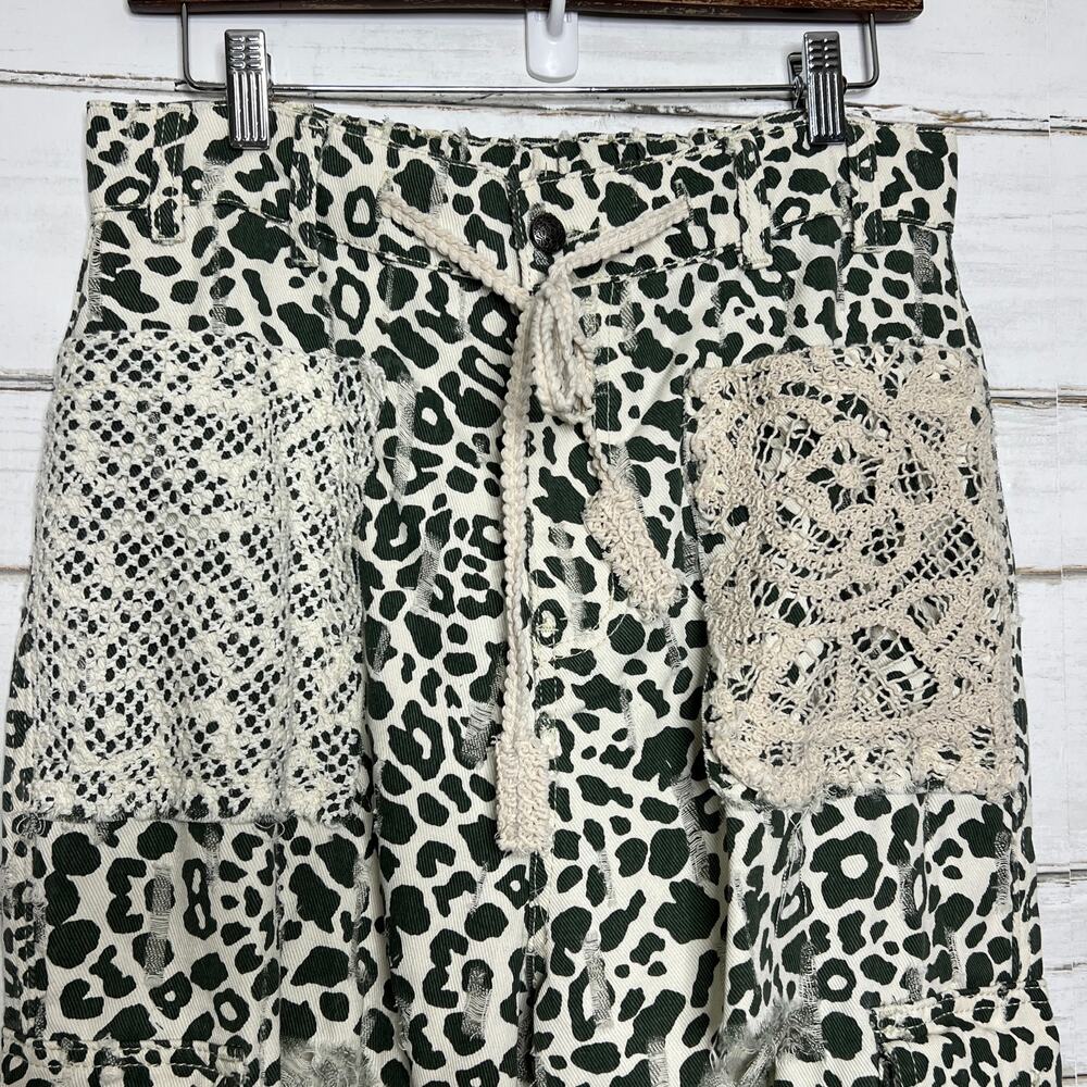 POL Leopard Patchwork Pants Crochet Lace Boho Cot… - image 11